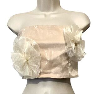 Know One Cares Flower Strapless Crop Top, Color Beige, Size Medium